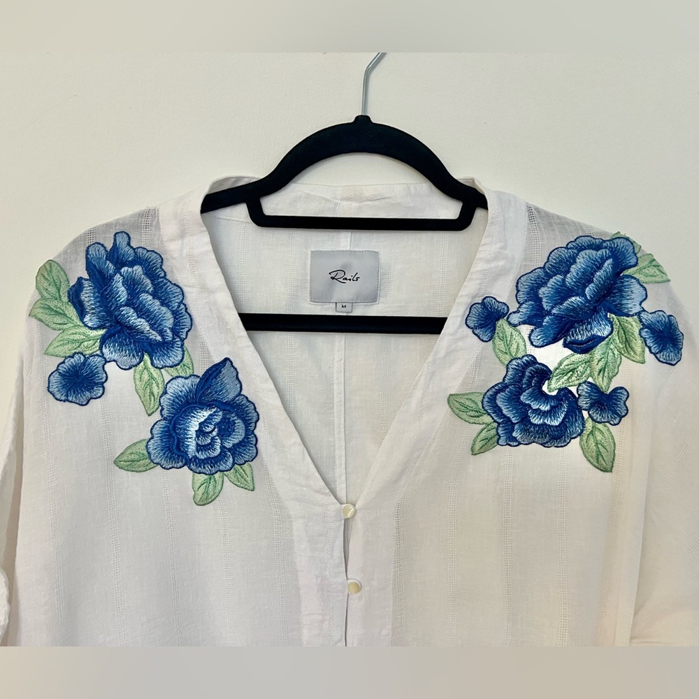 Rails Thea Embroidered Tie Front Crop Top In Blue… - image 7